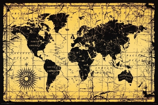 World Map Vintage Old Style Poster Print - 24 x 36 in.
