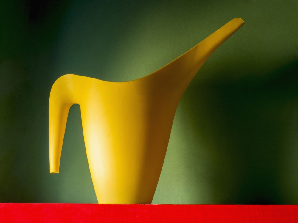 DPI12304832 Yellow Jug On A Red Surface Against A Green Wall - Morocco Poster Print by Charles Bowman, 18 x 13