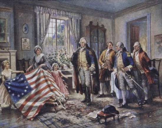 Betsy Ross Shows Washington the Stars & Stripes Edward Percy Moran 1862-1935 American Poster Print - 18 x 24 in.