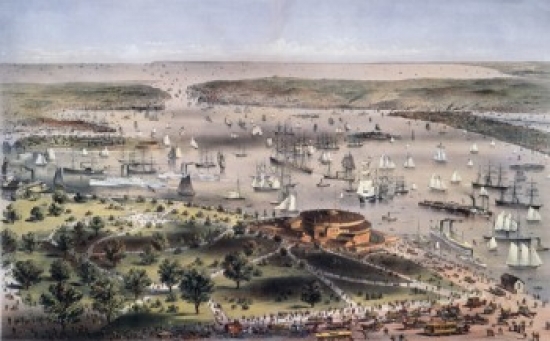 SAL9001274 The Port of New York Birds Eye View From the Battery Looking South Currier & Ives 1834-1907 American Color - 18 x 24 in.