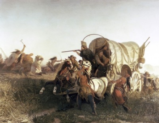 The Attack on the Emigrant Train Charles Ferdinand Wimar 1828-1862 American Poster Print - 18 x 24 in.