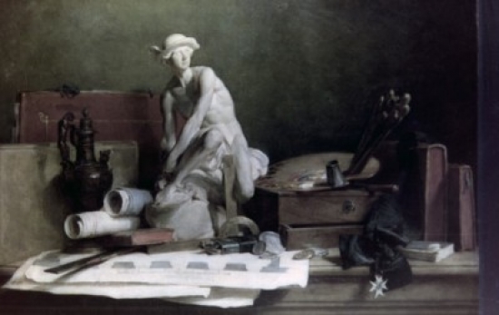 Still Life with the Attributes of the Arts by Jean-Simeon Chardin Oil on Canvas Carca 1766 1699-1779 Russia St - 18 x 24 in.