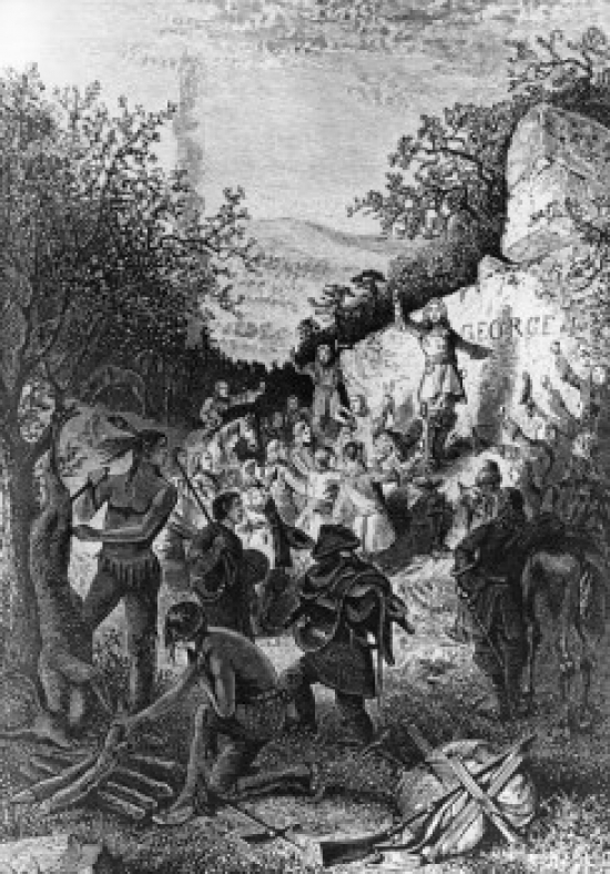 Americans First Mountain Climbers Governor Spotswoods Expedition to the Blue Ridge Mountains by Artist 1716 - 18 x 24 in.