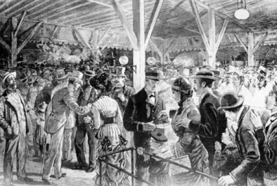 People on Railway Station Poster Print - 18 x 24 in.