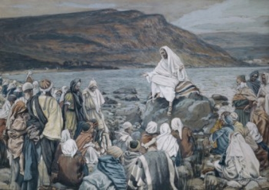 Jesus Teaching by the Seashore James J. Tissot 1836-1902 French Watercolor on Paper Poster Print - 18 x 24 in.