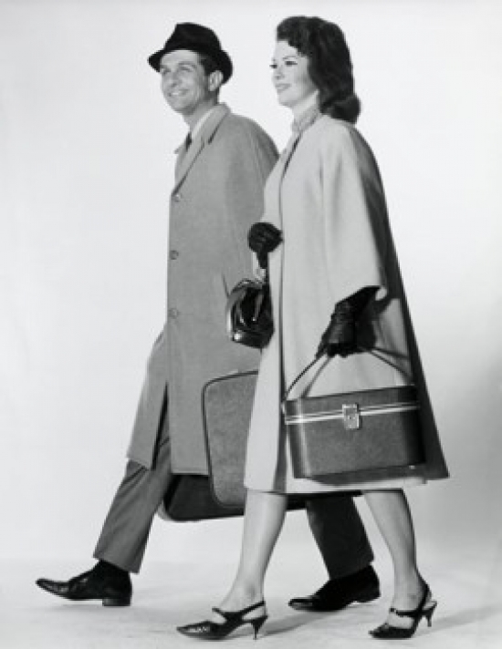 SAL25544353 Side Profile of a Mid Adult Couple Walking with Luggage Poster Print - 18 x 24 in.