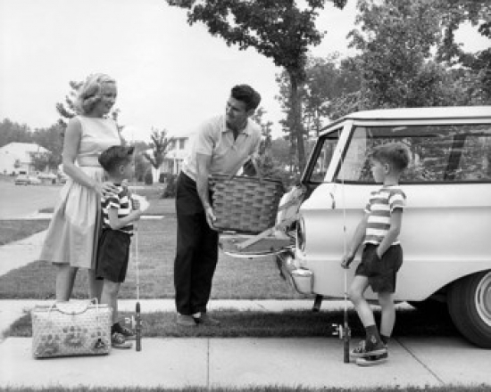 Parent & Children Loading Luggage Into Car Poster Print - 18 x 24 in.