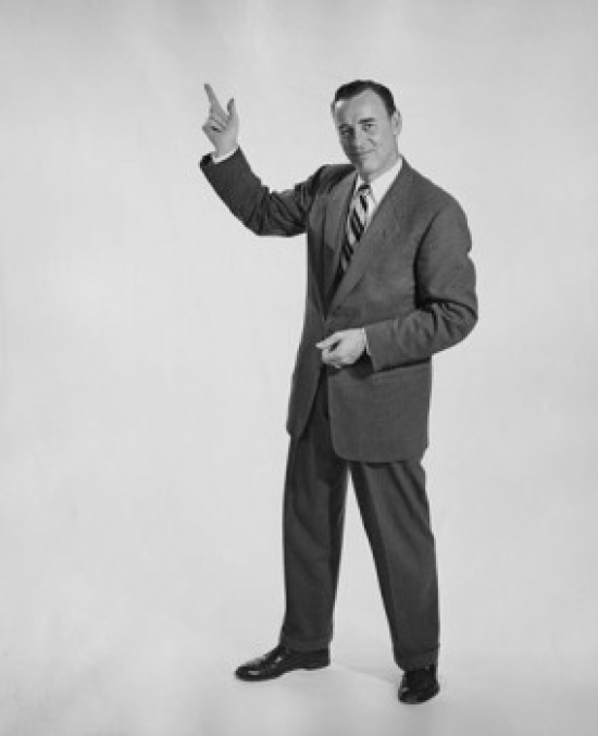 Businessman Pointing Upwards Poster Print - 18 x 24 in.