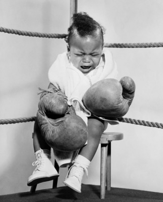 Crying Baby Dressed Like Boxer Poster Print - 18 x 24 in.