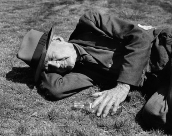 Senior Man Sleeping on the Ground Poster Print - 18 x 24 in.