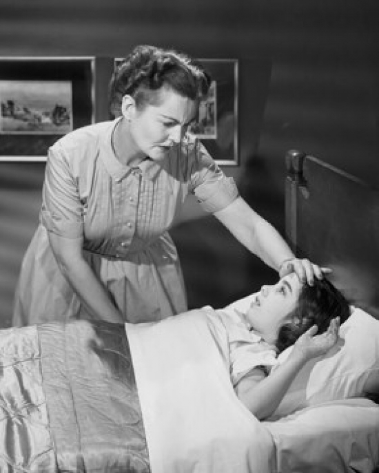 Mother Touching Her Daughters Forehead Poster Print - 18 x 24 in.