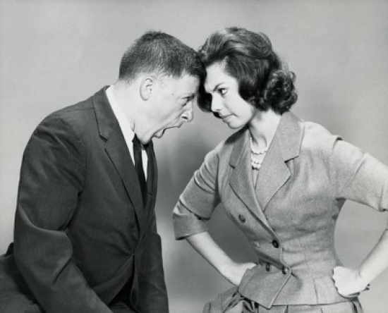 SAL2557604 Side Profile of a Young Couple Shouting at Each Other Poster Print - 18 x 24 in.