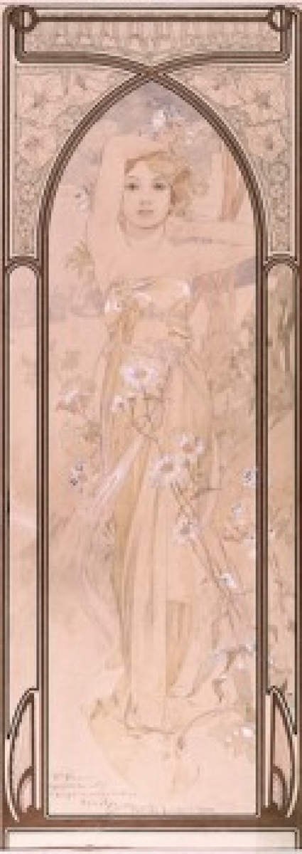 Title Unknown Woman & Daises 1900 Alphonse Mucha 1860-1939 Czech Poster Print - 18 x 24 in.