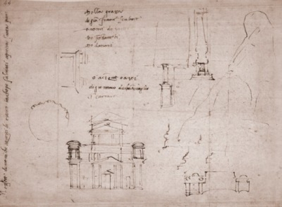 Architectural Facade by Michelangelo Buonarroti Drawing 1475-1564 Italy Florence Galleria degli Uffizi Poster Print