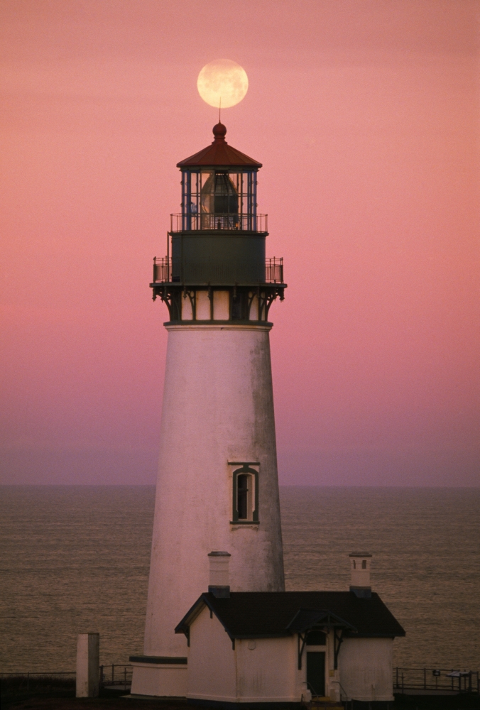 Full Moon Over Yaquina Head Light Poster Print by Natural Selection Craig Tuttle - 12 x 18