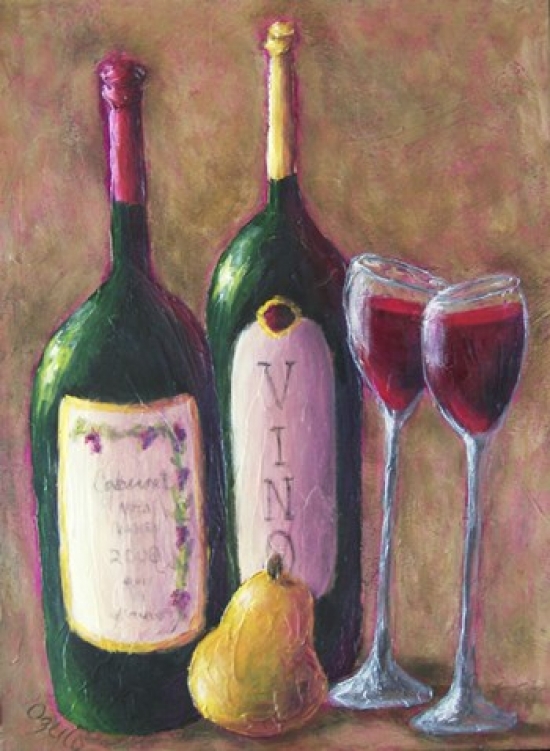 Wine & Pear for Two Poster Print by Debra Ozello - 18 x 24 in.