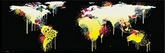 XPE160271 World Map Graffiti Style 12X36 Poster Print - 12 x 36 in.