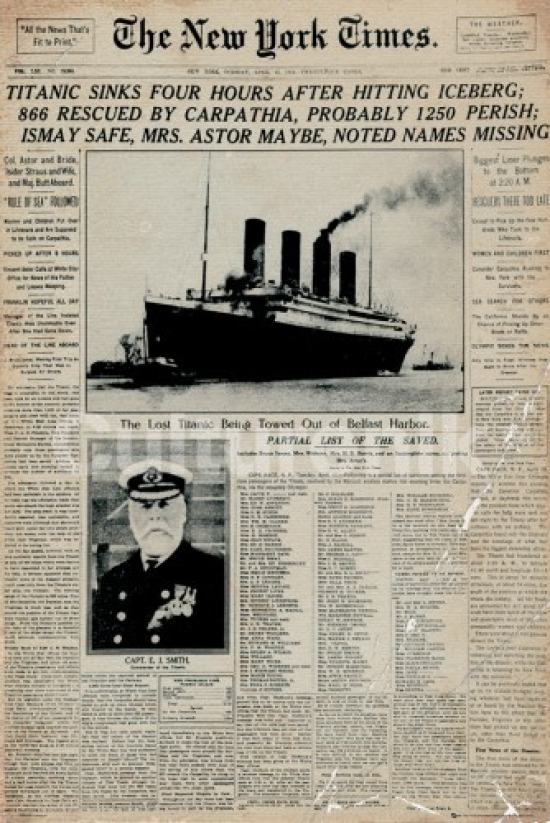 Titanic Newspaper Poster Print - 36 x 24 in.