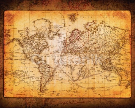 World Map Antique Poster Print - 20 x 16 in.