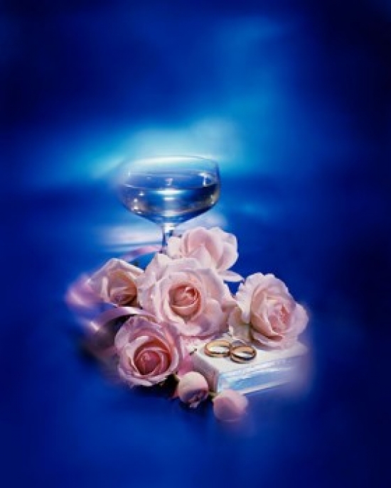SAL4919382 Roses with Two Wedding Rings & the Bible Near a Wineglass Poster Print - 18 x 24 in.