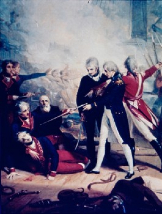 Nelson Receiving the Surrender of the san Nicolas 14 February 1797 Richard Westall 1765-1836 British Poster Print - 18 x 24 in.