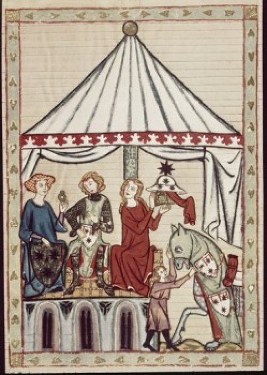 Manesse Codex-Knight Receives Ring From His Lady 1305-1340 Artist Illuminated Manuscript Heidelberg University Poster Print - 18 x 24 in.