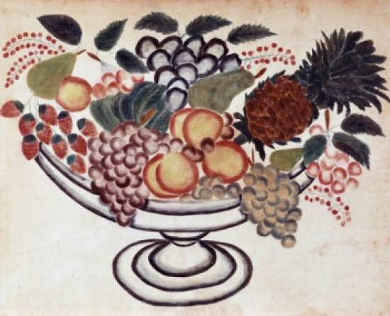 Fruit Still Life-19th C. Pennsylvania Dutch Artist Unknown Oil on Canvas Poster Print - 18 x 24 in.