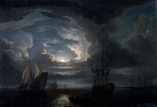 Shipping in a Calm Offshore by Moonlight by John Thomas Serres 1759-1825 Poster Print - 18 x 24 in.