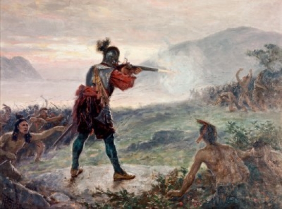 Champlains Battle with the Iroquois 1609 Jean Leon Gerome Ferris 1863-1930 American Poster Print - 18 x 24 in.
