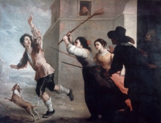 Prodigal Son Driven Away by Courtesans by Bartolome Esteban Murillo 1617-1682 Poster Print - 18 x 24 in.