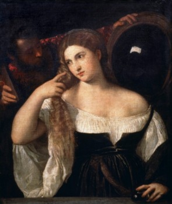 SAL900895 Portrait of a Woman at Her Toilette Titian 1485-1576 Italian Oil on Canvas Musee Du Louvre Paris France Poster Print - 18 x 24 in.