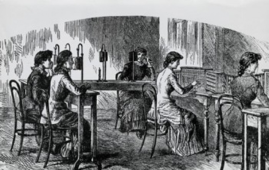 Early Telephone Operators Artist Unknown Poster Print - 18 x 24 in.