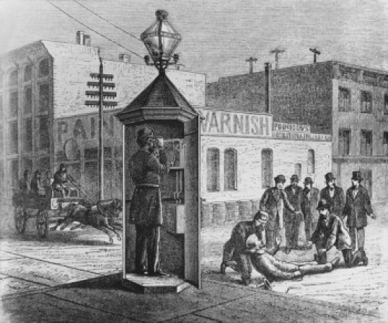 SAL995207 First Police Booth - First Telephone Booth Installed as Early as 1881 Artist Unknown Poster Print - 18 x 24 in.