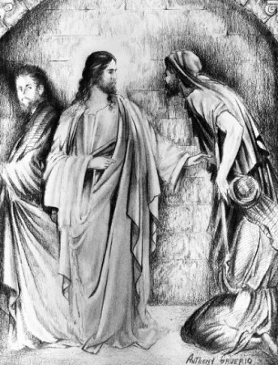 Christ Healing the Sick by Anthony Srueric Poster Print - 18 x 24 in.