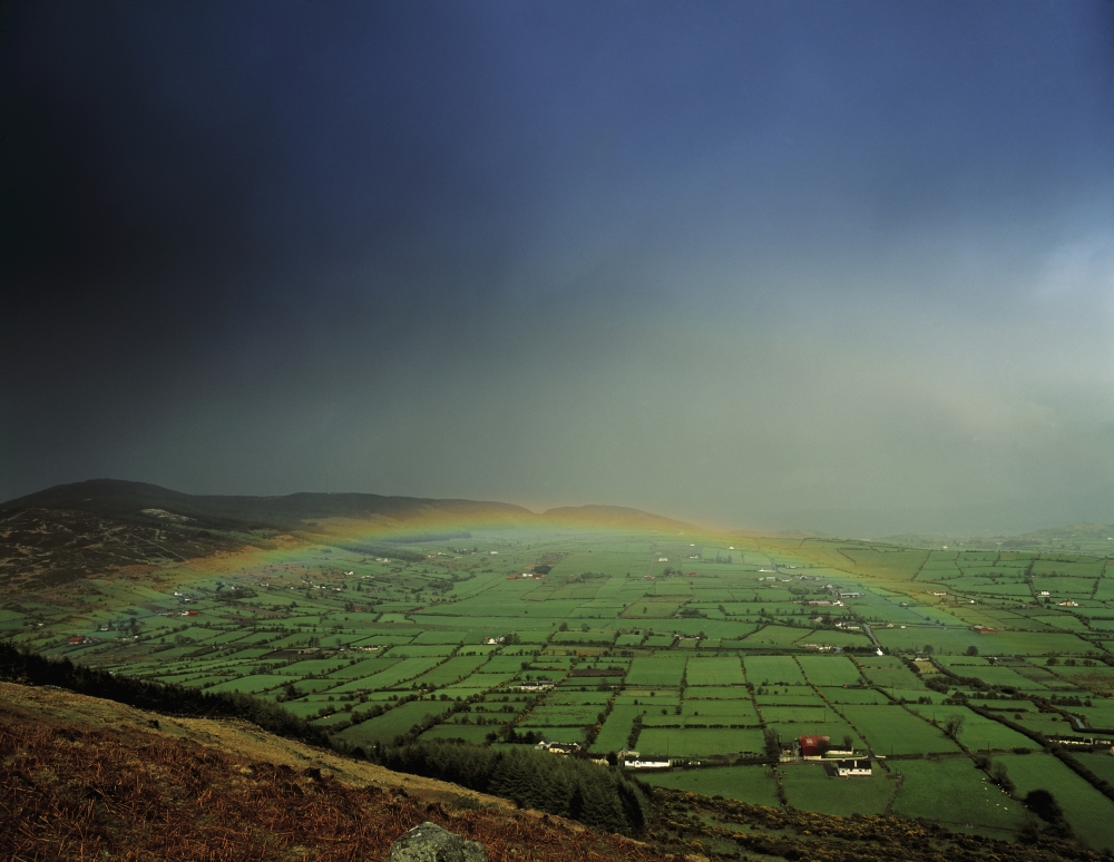 Rainbow Over Fields in Slieve Gullion Co Armagh Ireland Poster Print by The Irish Image Collection - 16 x 13