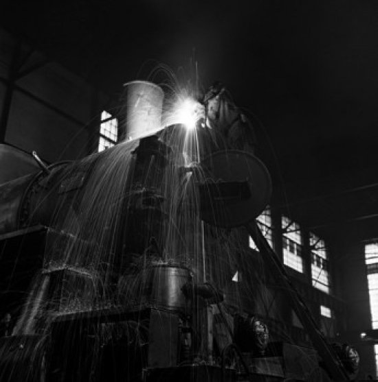 Welder Working on Steam Train Poster Print - 18 x 24 in.
