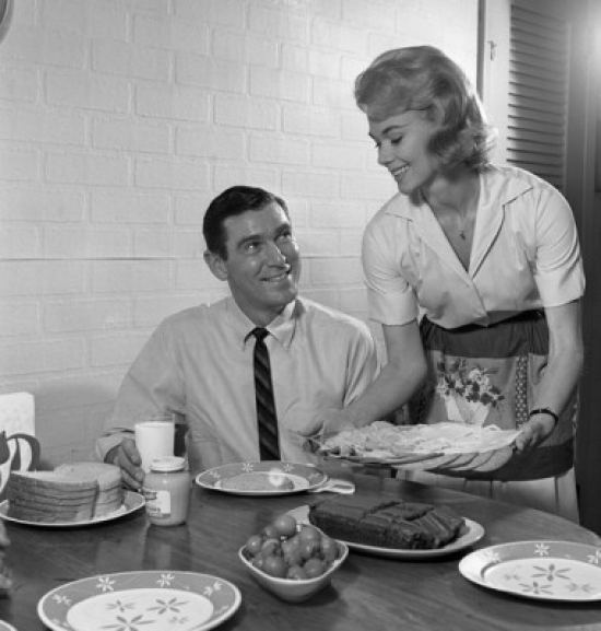 Waitress Serving Meal to Man Poster Print - 18 x 24 in.