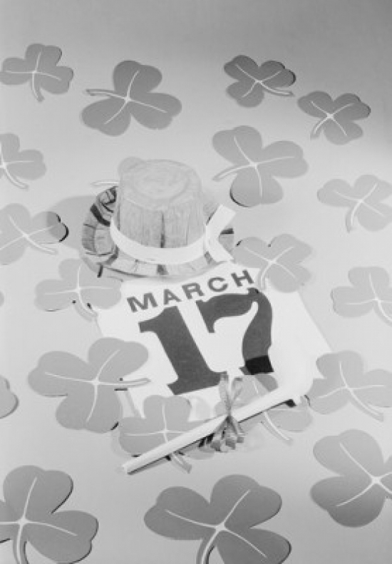 SAL255421409B Calendar Showing St. Patricks Day with Leprechaun Hat & Pipe Poster Print - 18 x 24 in.