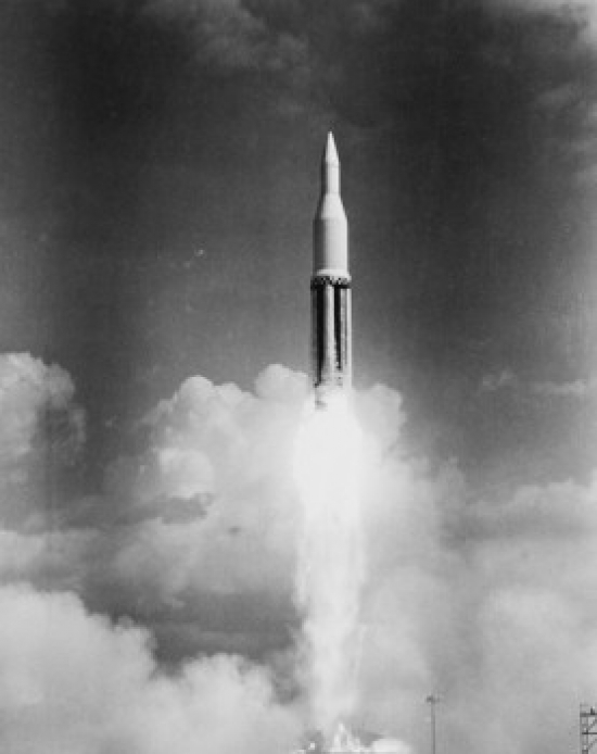 Space Rocket Taking Off Poster Print - 18 x 24 in.