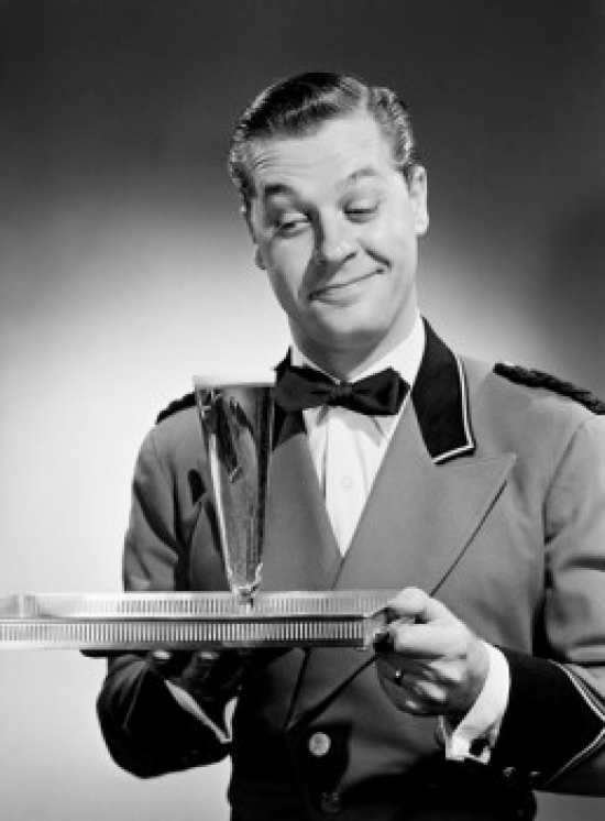 Waiter Carrying Beverage on Tray Poster Print - 18 x 24 in.