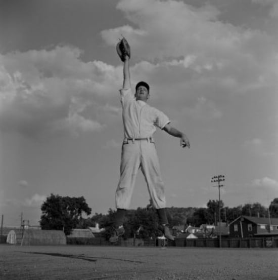 SAL255422679 Baseball Catcher Jumping Poster Print - 18 x 24 in.