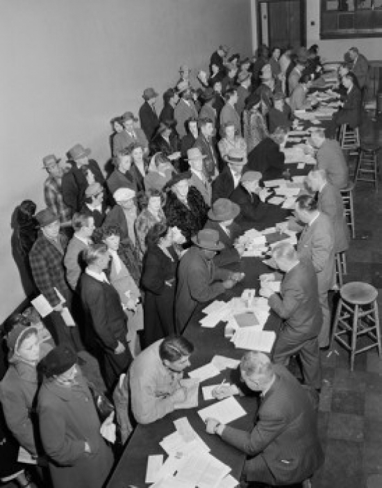 Elevated View of People in Queue Poster Print - 18 x 24 in.