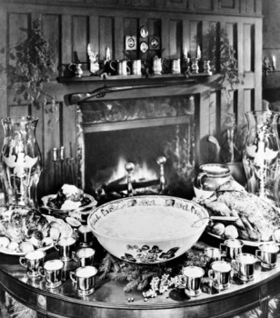 Original Colonial Eggnog on Table by Fireplace Poster Print - 18 x 24 in.