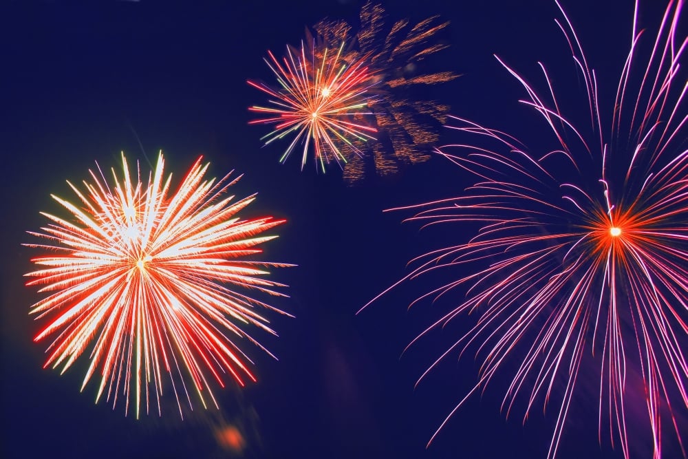 Fireworks in The Night Sky Poster Print by Carson Ganci, 34 x 22 - Large
