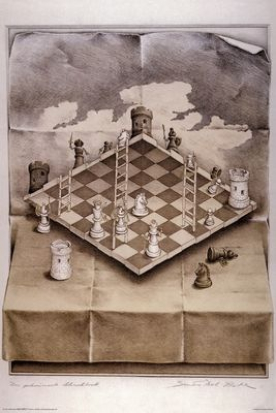 Folded Chess Set - Optical Illusion Art Poster Print - 24 x 36 in.
