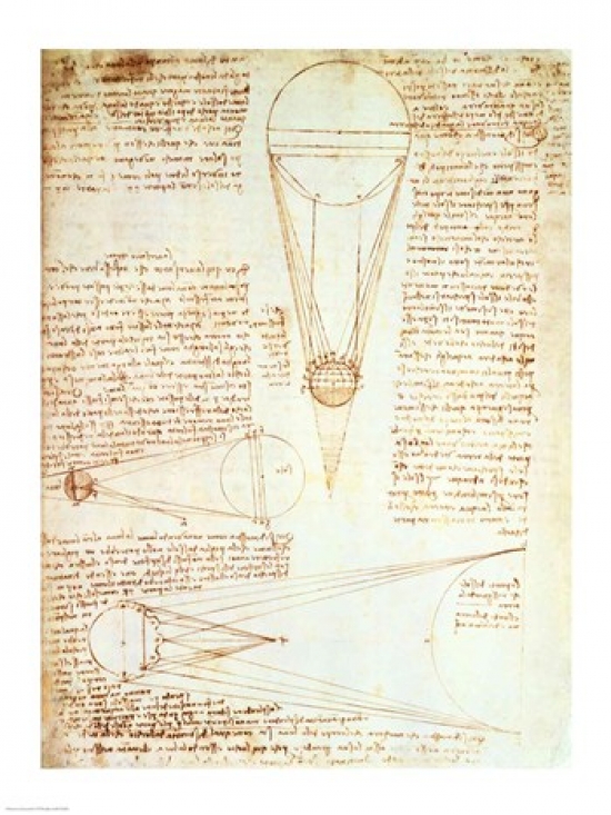 BALCH15834 Studies of The Illumination of The Moon 1R From Codex Leicester Poster Print by Leonardo Da Vinci - 18 x 24 in.