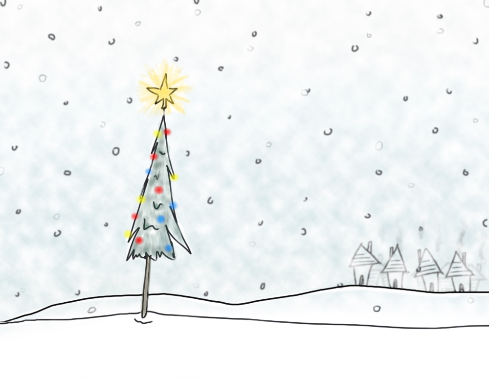 Christmas Tree in Snowfall Poster Print by Daniel Sicolo - 34 x 26 - Large