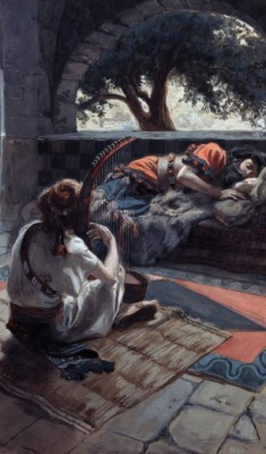 SAL999228 David Plays the Harp Before Saul James Tissot 1836-1902 French Jewish Museum New York USA Poster Print - 18 x 24 in.