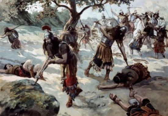 Saul Falls Upon His Sword James Tissot 1836-1902 French Jewish Museum New York City Poster Print - 18 x 24 in.