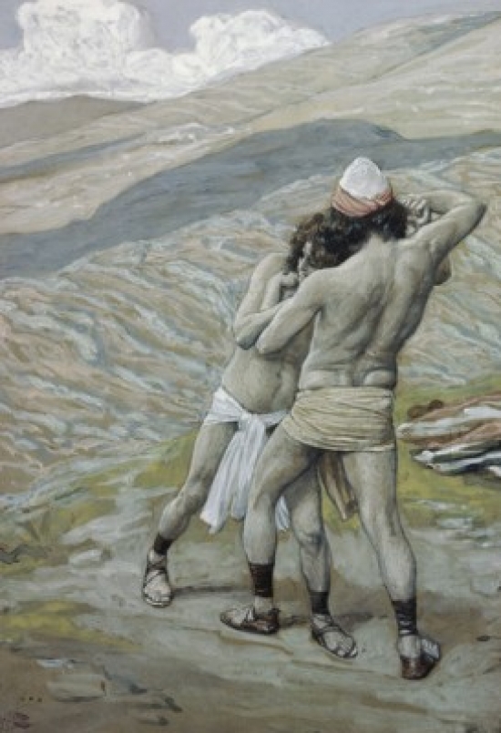 Jacob Wrestleth with an Angel James J Tissot 1836-1902 French Watercolor Jewish Museum New York City Poster Print - 18 x 24 in.